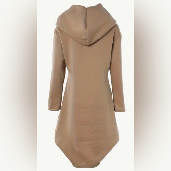 Hooded Solid Sweatshirt Dress. Color: Khaki Size: XL - Picture 4 of 9